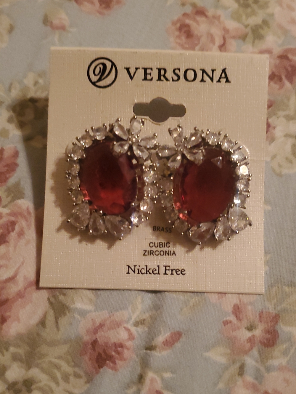 Versona Deep Red Oval Crystal Halo Earrings
